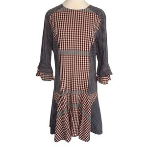 Badgley Mishka 10 Mixed Print Gingham Checkered Stripe Ruffle Sleeve Dress